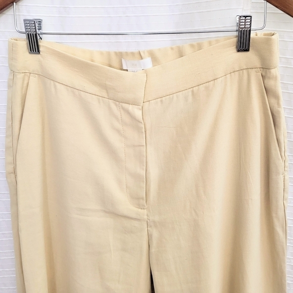Elegant High Waist Wide Cut Pants Soft Drapey Split Hem Pale Yellow Women's 10 - Picture 3 of 7